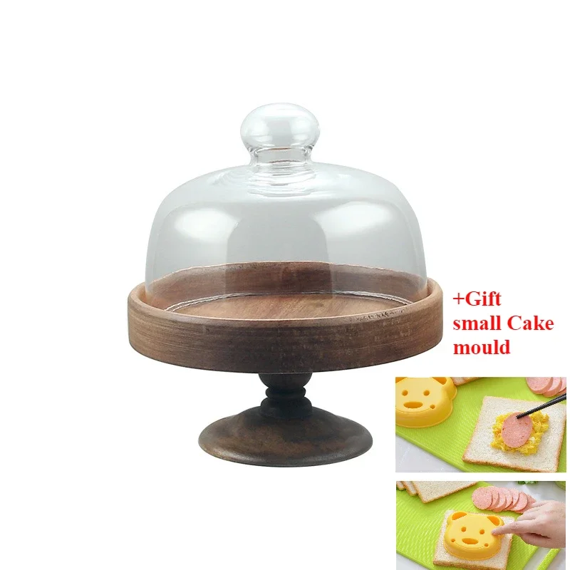 Living Room Cake Wooden Tray Acacia Wood Fruit Tray Glass Cover Dust Proof Dessert Dessert Table Fruit Storage Tray 5