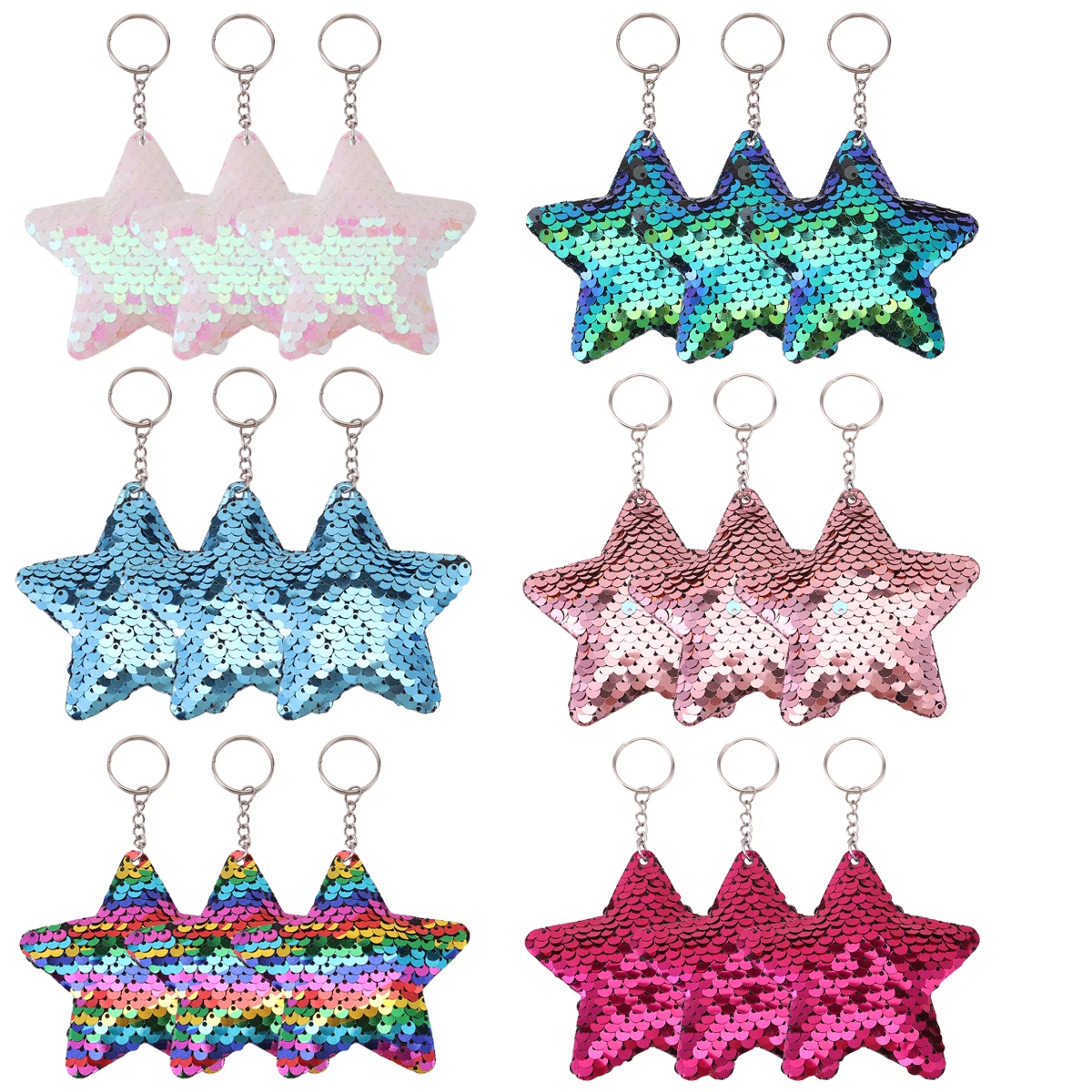 18 Stück Pailletten-Stern-Schlüsselanhänger, glitzernde, beidseitig geformte Pailletten-Pentagramm-Schlüsselringe, Accessoires für Handtaschen, Rucksäcke und Autos.