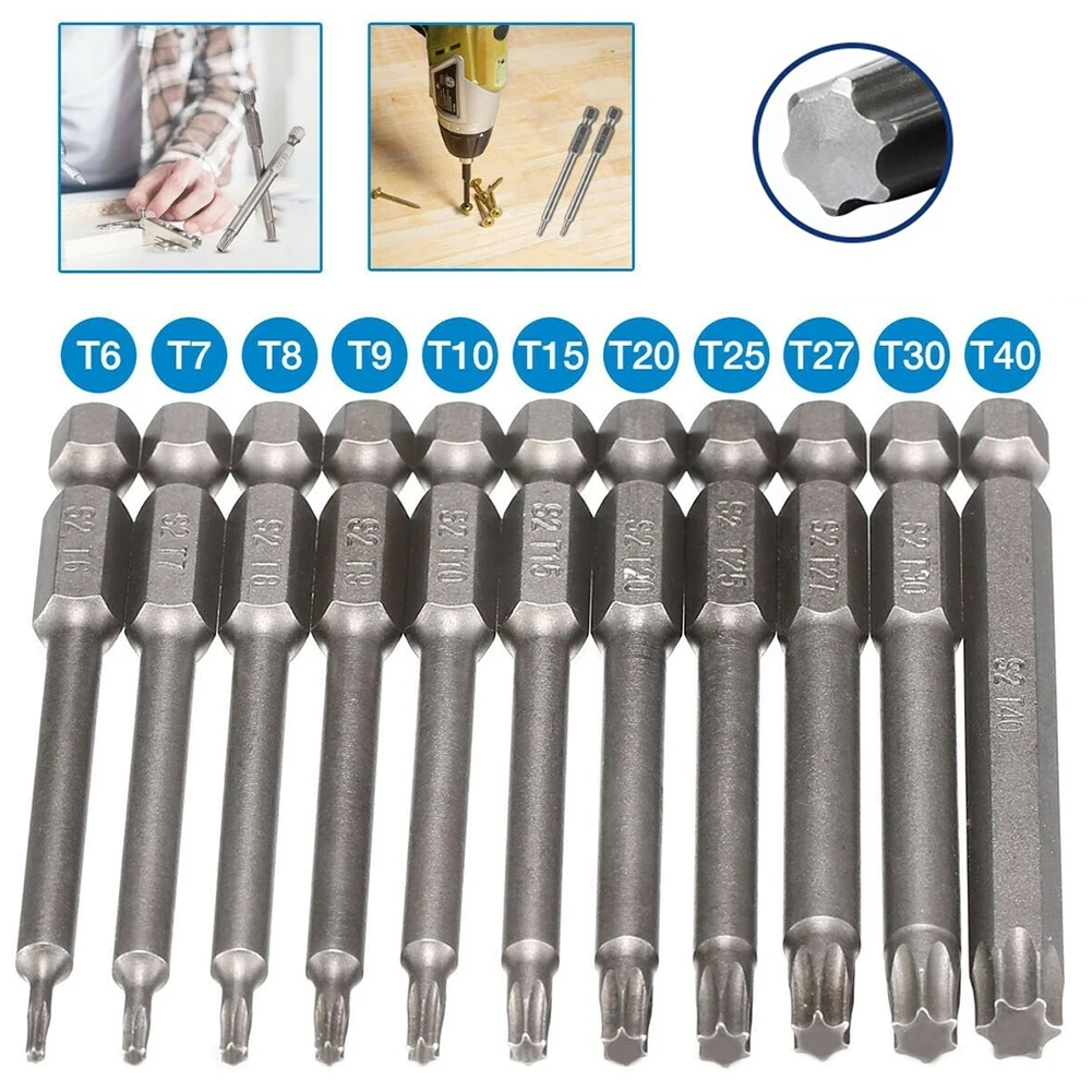 

5Pcs 75mm T6-T40 Magnetic Torx Screwdriver Bits Set 1/4" Electric Screwdriver Head Security Tamper Proof Star