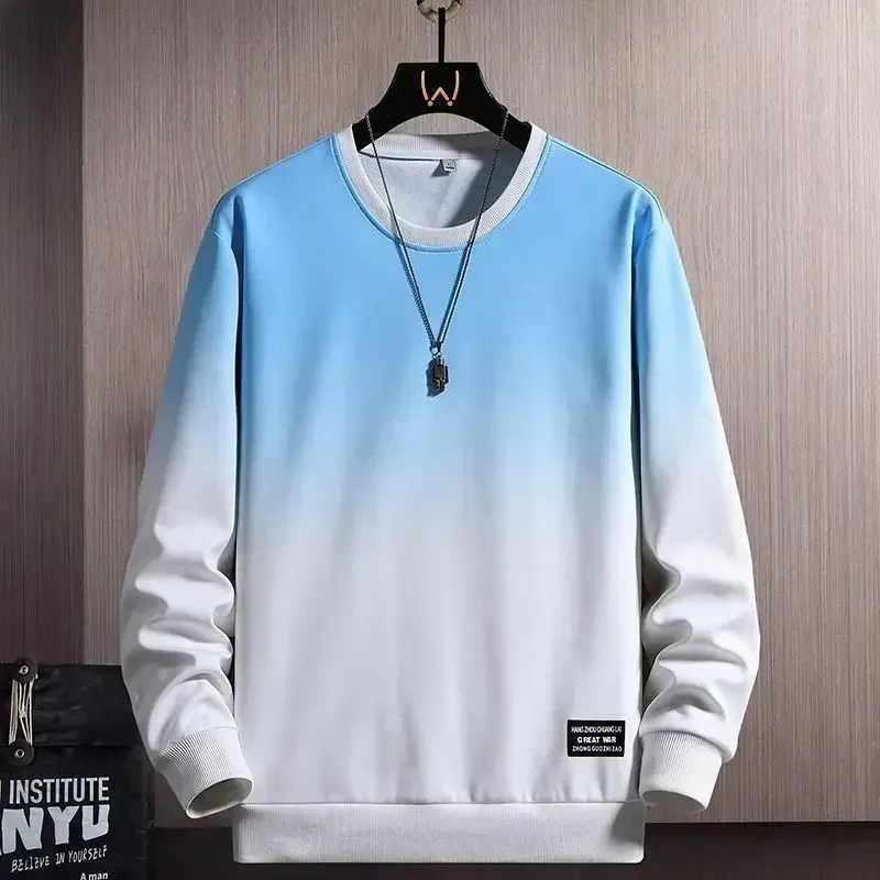 Sudaderas para hombre, ropa de hombre de color degradado, camiseta azul, sin capucha, jersey, top barato, moda Harajuku, sudadera emo, otoño