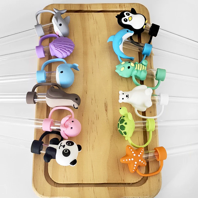 크리 에이 티브 밀짚 커버 컵 호환 실리콘 재사용 가능한 밀짚 팁 10mm 마시는 밀짚 토퍼 장식