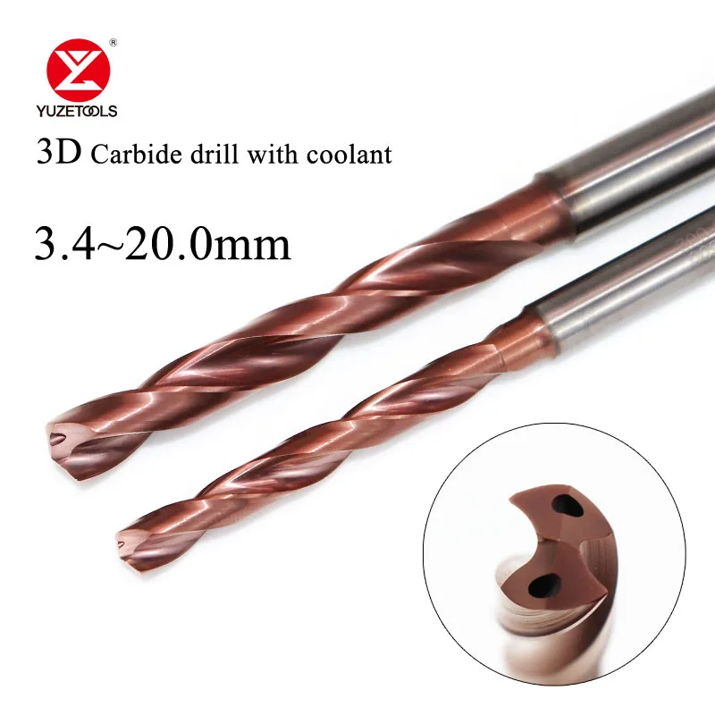 CNC 3D Dia.3.4-20mm Solid Carbide Drill DIN6535HA Coating With Coolant Drill Bit Wide Variety Of Material Alloy Stainless Steel