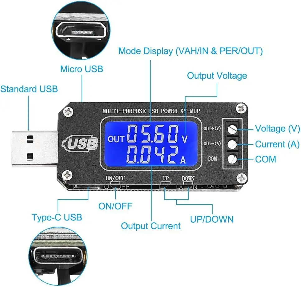 5V bis 12V 24V Spannungsanzeige USB-Boost-Modul 1-24V einstellbares 3W  Desktop-Netzteil