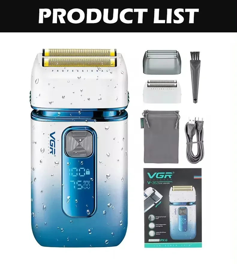 VGR Professionaalne kodumajapidamises töötav, taaslaetav USB-taaslaetav korpus, veekindel elektriline täistrimmer V-362_voghion.com