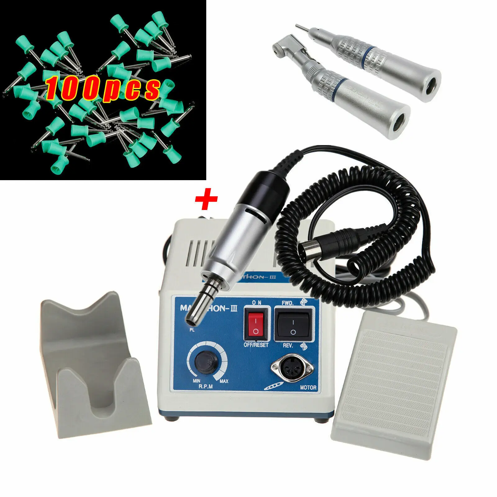 

Dental Lab Marathon N3 Electric Micromotor 35K RPM Low Speed Straight Contra Angle Handpiece Polishing Kit+100pcs Green Cups