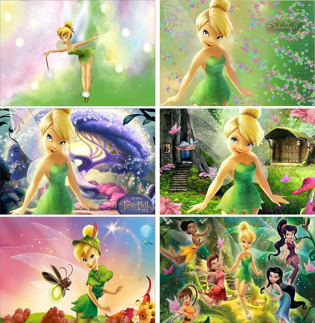 Cartoon Disney Chartreuse Glitter Photography Backdrop Tinker Bell Girls  Princess Happy Birthday Party Decoration Background