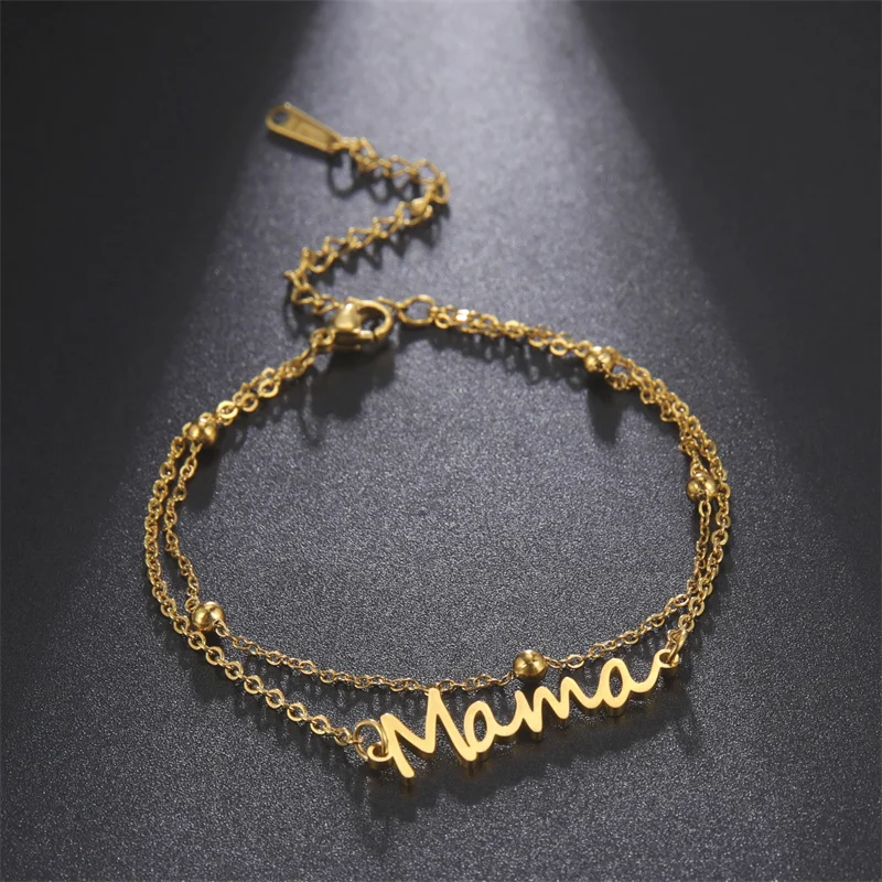 Edelstahl-Armband, Mama-Buchstabe, Charm-Armband für Frauen, Feder, unendlich, mehrschichtige Perlenketten, Schmuck, Liebhaber, Mutter, Geschenke