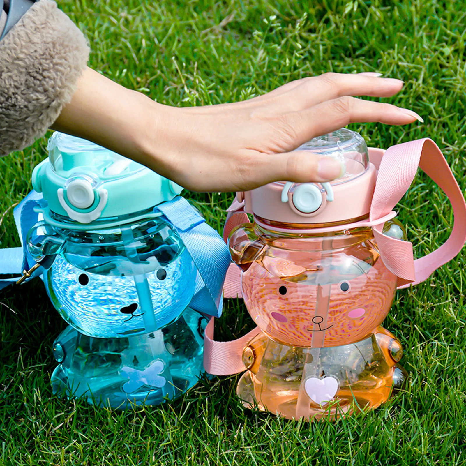 Water Bottle Cute Frog Straw Water Bottle Sport School Office Gym Lid Bottles for Girls Kids Kettle 850ml Large Capacity