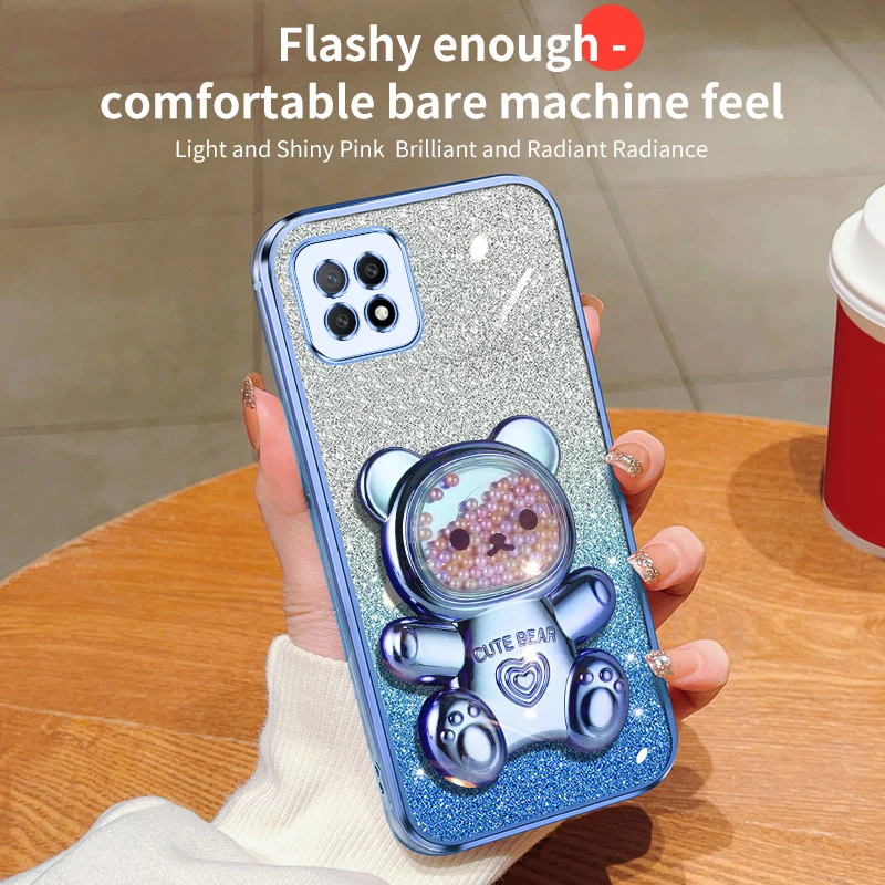 A 72 Quicksand Bear Glitzerhalter Handyhülle für Oppo A78 A58 A97 A93 A92 A96 A95 A91 A74 A72 A83 A94 4G 5G Standabdeckung_voghion.com