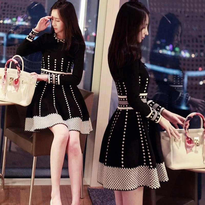 

New Fashion Women's Dress With High Waist And Thin Foreign Style Dress Autumn And Winter Korean Version Fat Mm Covering Belly