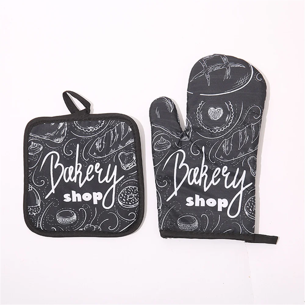 Kitchen Baking Cooking Accessories Print Oven Mitt Glove Pad Washable Microwave Pizza Anti-Hot Insulation Mat Kitchen Decor