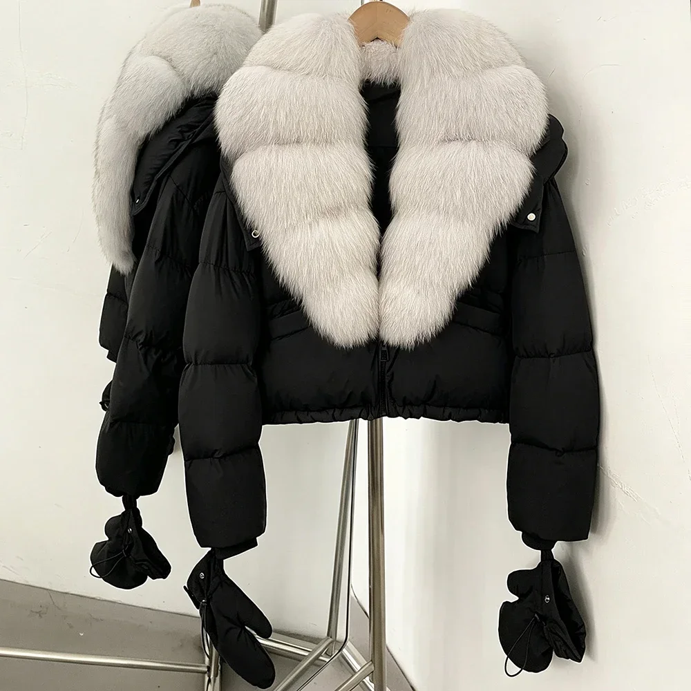 OFTBUY New Short Outerwear Hood Duck Down Luxury Real Fur Down Jacket with Removable Gloves Women Puffer Coat with Real Fox Fur