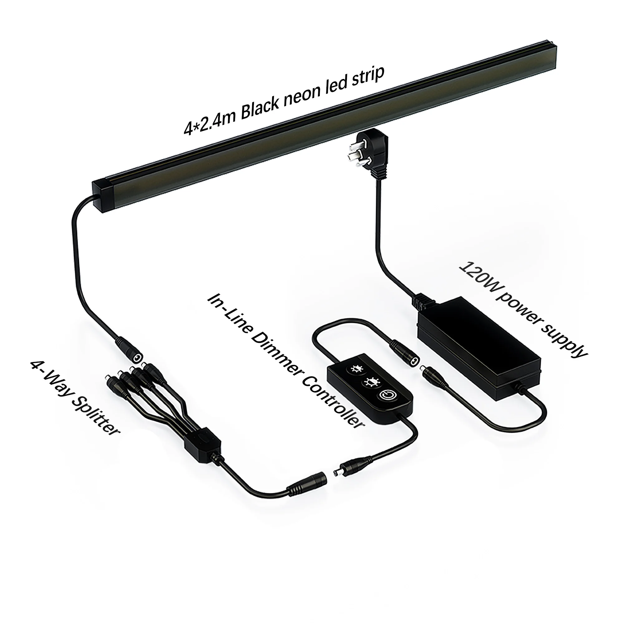 네온 방수 벽면 패널 (13*8MM LED 조명 포함) 24V 풀 블랙 네온 조명 24V 옵션 슬랫 목재 벽 조명 키트