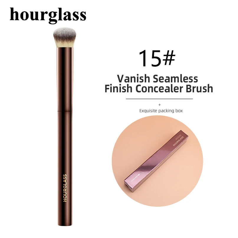 Hourglass Concealer Brush Synthetic Hair Angled Concealer Brush Eye Concealer Blending Brush Brown Metal Handle Makeup Tool 2