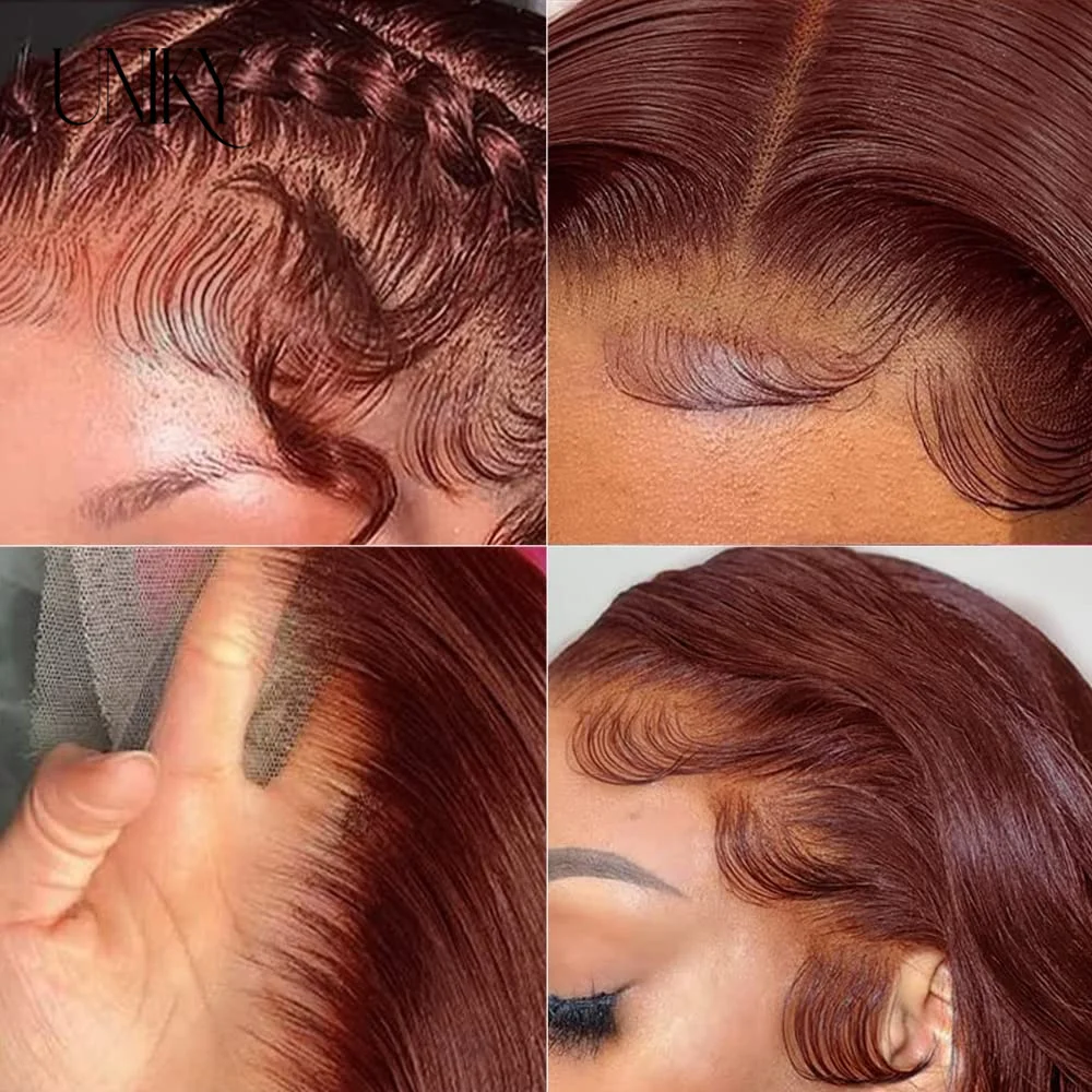 Reddish Brown Straight Lace Front Wigs Human Hair Pre Plucked 13x4 lace frontal wig Dark Red Brown 4x4 closure human hair wig 30