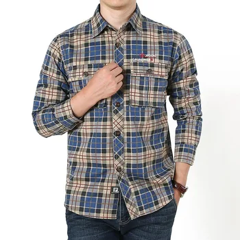 Camicie militari in cotone 100% scozzese da uomo Primavera Autunno Camicia casual a maniche lunghe Camisa Masculina Camicia da lavoro in flanella da uomo 1