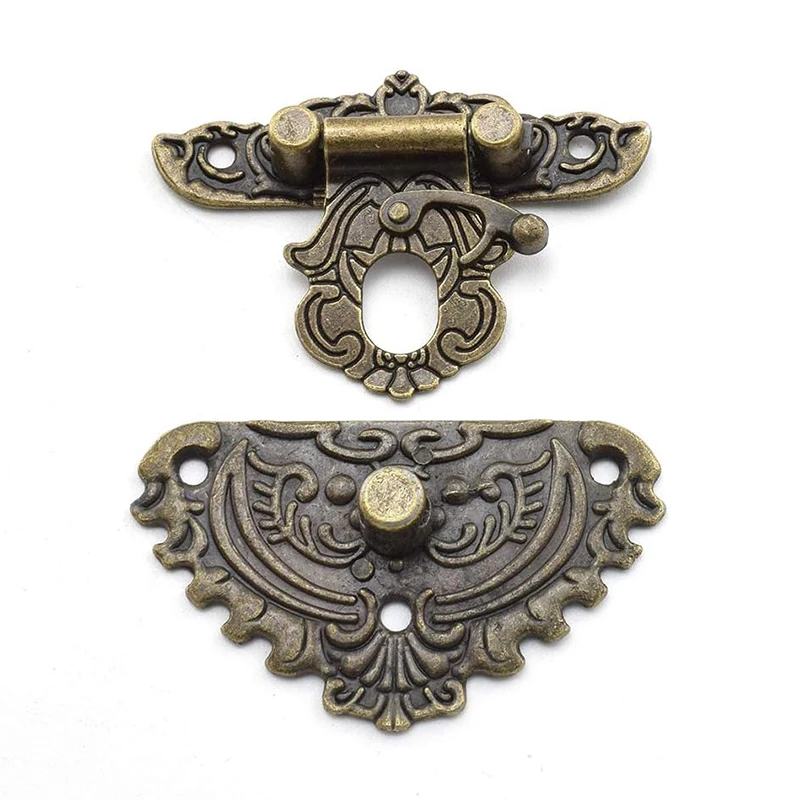 Retro Bronze Alloy Carved Tower Latch Lock and Engraved Pattern Hinge for Decorative Cabinet Small Wooden Jewelry Box Project cabinet door hinges furniture hinge cabinet hinges wooden box hinge brass hinges bronze butterfly hinges