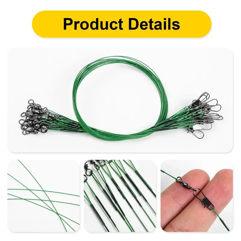 Fishing Accessories 20PCS Sliver Anti Bite Steel Fishing Line Steel Wire Leader With Swivel Lead Core Leash Wire 15CM-30CM
