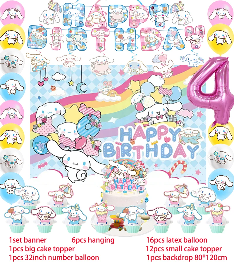 thumbnail image 1 of Decoración para fiesta de cumpleaños con temática de Sanrio, Hello Kitty, Kuromi, Cinnamoroll, globos, pancarta, vajilla, suministros para fiesta, baby shower, 1 of 5