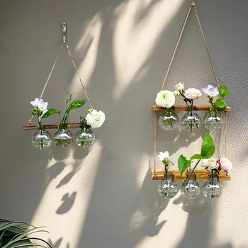 Ins Provetta idroponica Serie di vasi Cornice in legno montata a parete Contenitore decorativo per coltura idroponica Decorazione per la casa Vaso regalo per feste 1