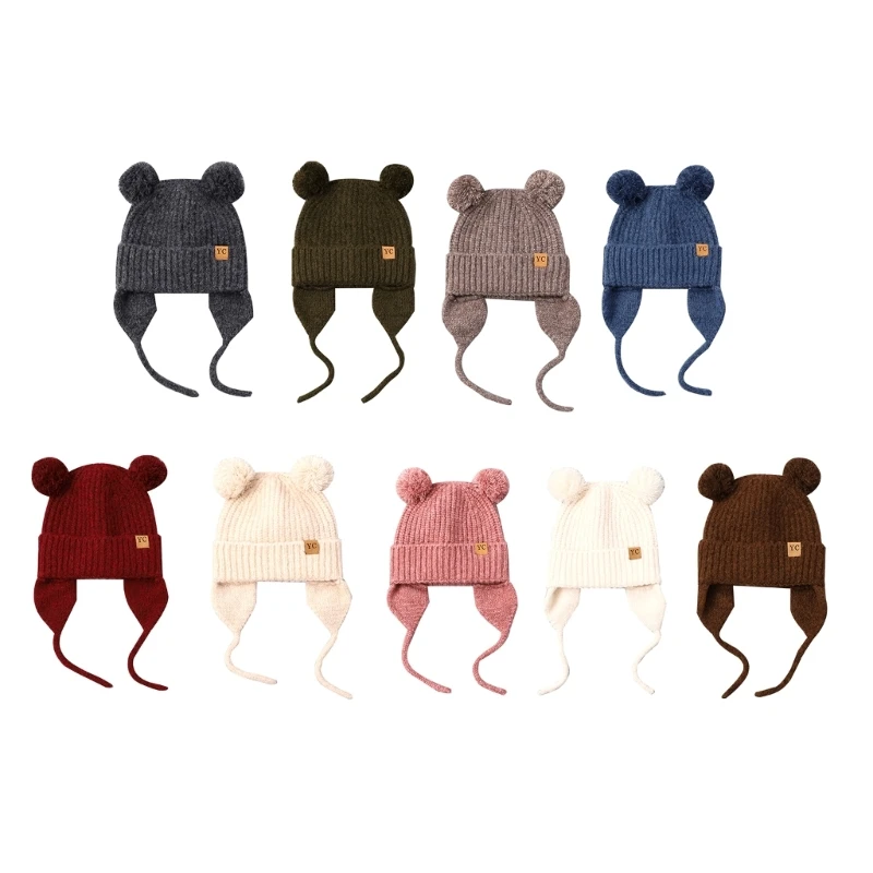 

Теплая и стильная шапка для малышей, милая вязаная шапка-ушанка, эластичная детская шапка, теплая шапка