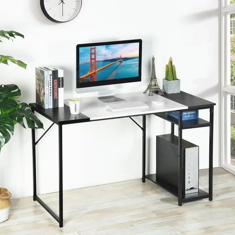

Stylish 47.2" White & Black Writing Computer Desk with 2 Storage Shelves, Modern Home Office Study Desk featuring Fashionable Si