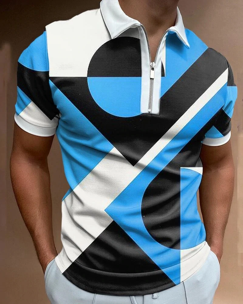 Fashion Striped Print Zipper Polo Shirt For Men Funny Letter Poker Short  Sleeve Tops High Quality Business Casual Golf Clothing - AliExpress
