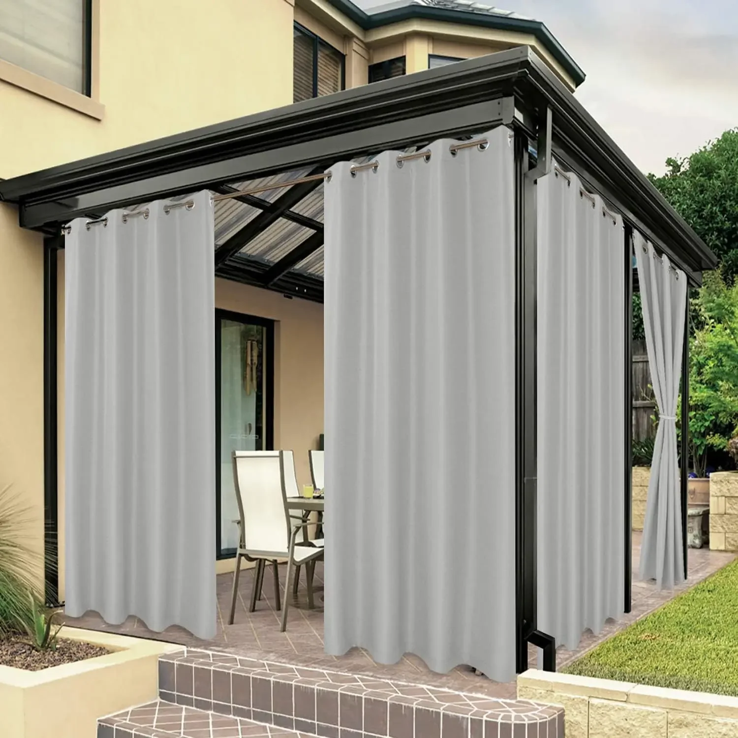 1 panel Waterproof Outdoor Curtain, 100% Blackout Drapes Top Grommets, Curtains