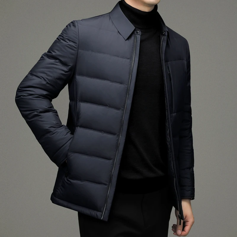 High Quality Men's White Goose Down Jackets Winter Business Casual Warm Puffer Coat Outwear Solid Color Windproof Down Tops