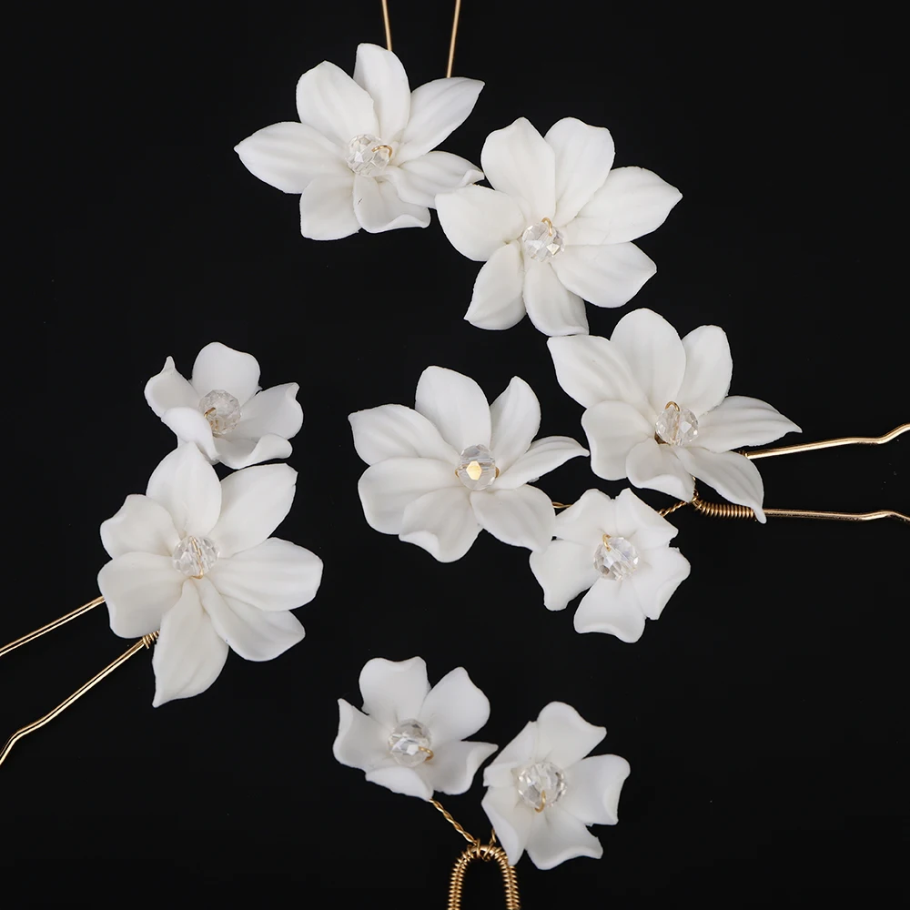 4PCS Flower Wedding Hair Pins for Women Vintage Bridal Hair Accessories Crystal Brides Piece Jewelry Gold Party Hairpins