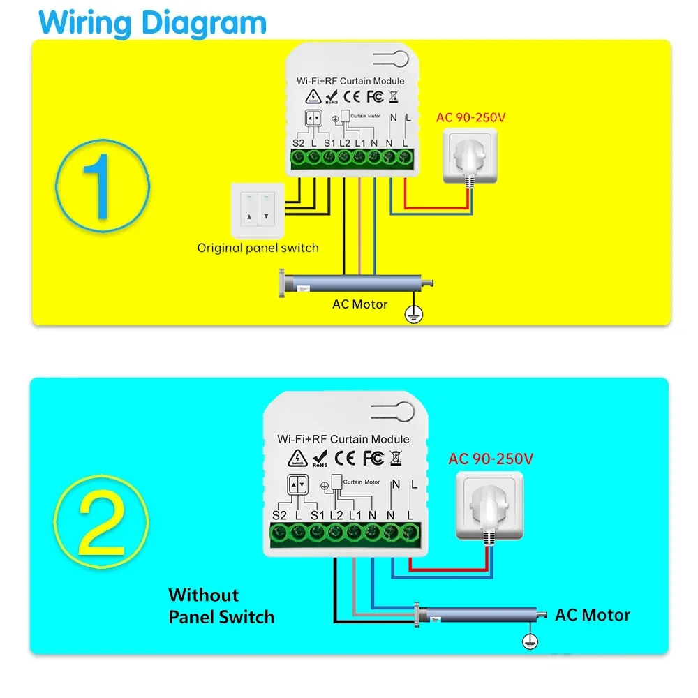 Wifi Rf 커튼 스위치 Tuya 스마트 라이프 롤러 셔터 모듈 433mhz 5-IN-1 원격 제어, 차고 문 창 블라인드 Alexa 용