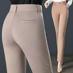 Women's Spring and Autumn Elastic High Waist Thin Straight Pants Knitted Extra Large Casual Leggings Y2k Pants S-10XL