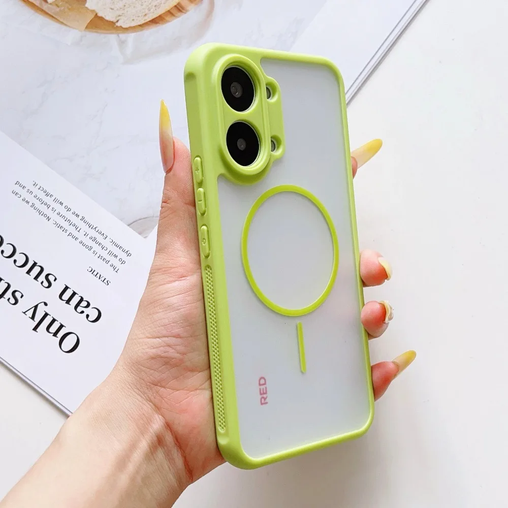 Candy Color Magnetic Phone Case with Anti-Shock Soft Edges and Matte Transparent Acrylic Back