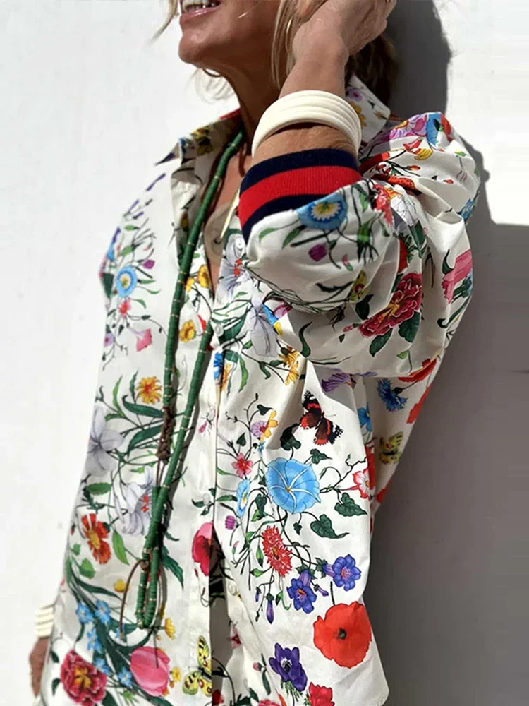 2024 Print 2 Pant Set Ladies Chic Lapel Shirt Set Wide Leg Pants Spring/summer Streetwear