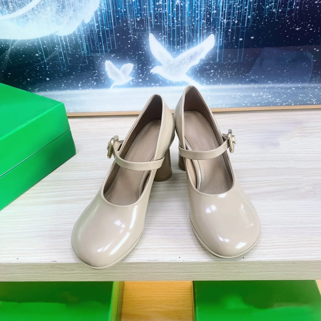 Retro genuine leather shallow cut high heels women's shoes