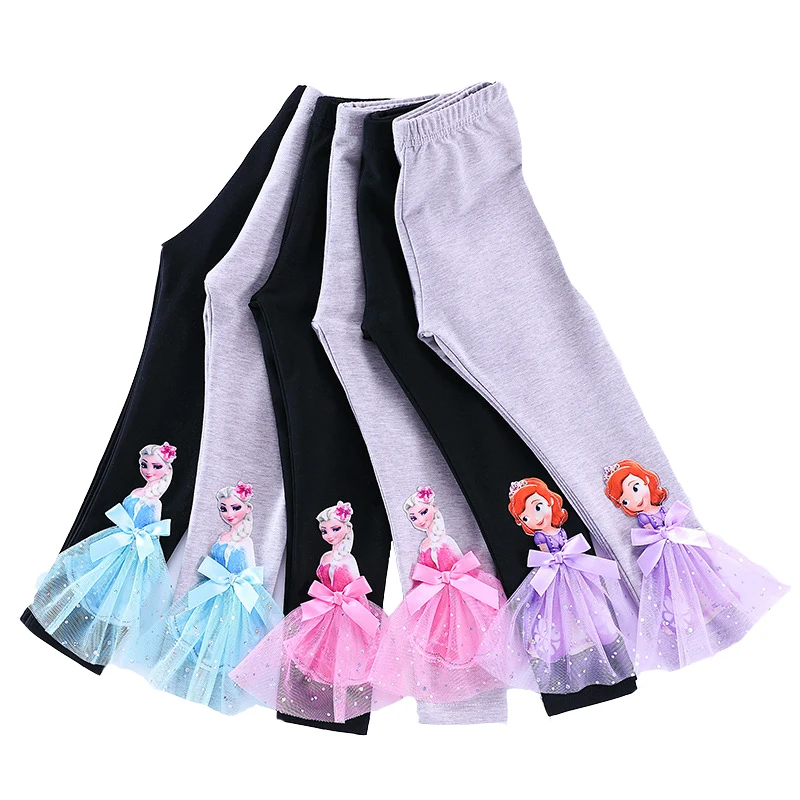 

2023 New Girls Pants Cotton for Children Frozen Elsa Spring Autumn Baby Girl Pink Blue Trouser Lace Kids Legging Sofia 2-8Y