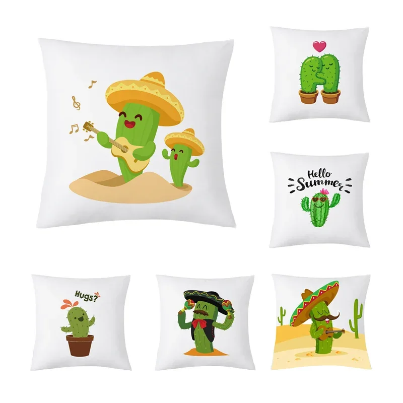 

Customizable Mexican Cartoon Cactus Decoration Bedroom Pillowcase Tropical Throw Plant