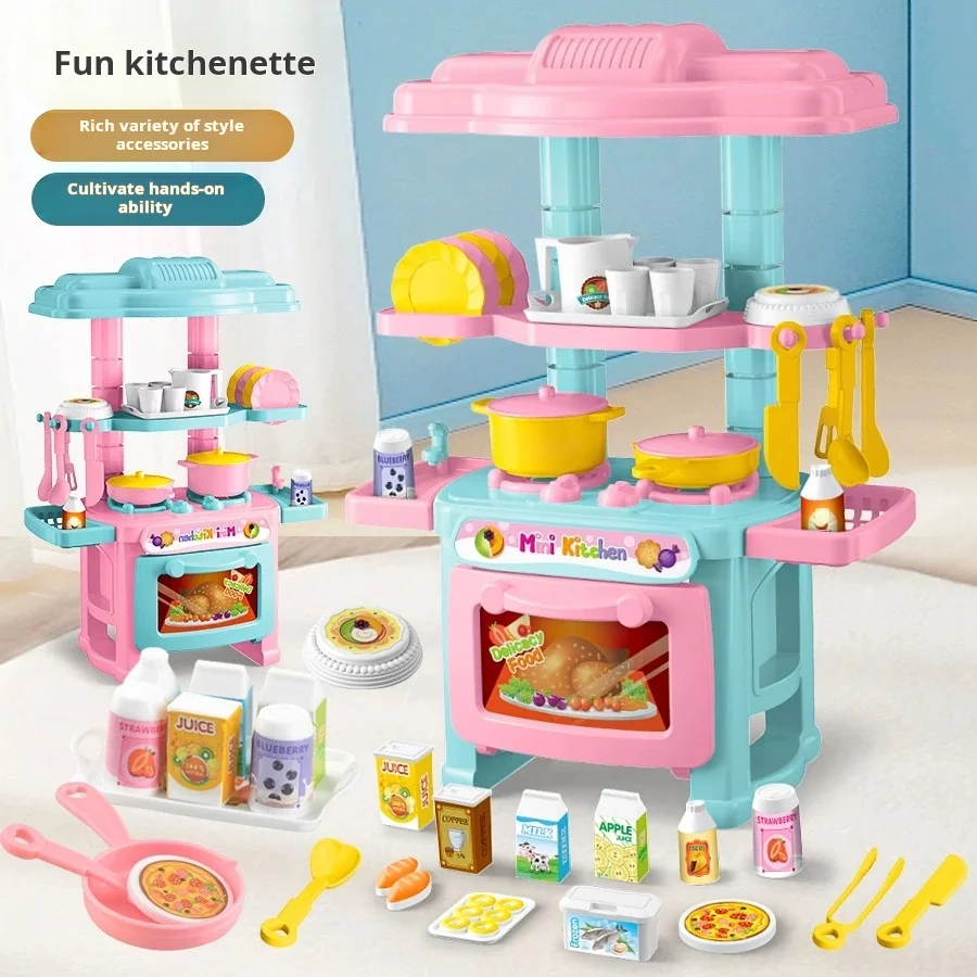 Mini Kitchen Counter Play Set DIY Simulated Cooking Food Tableware Play House Role Pretend Game Toy Gift Kid Boy