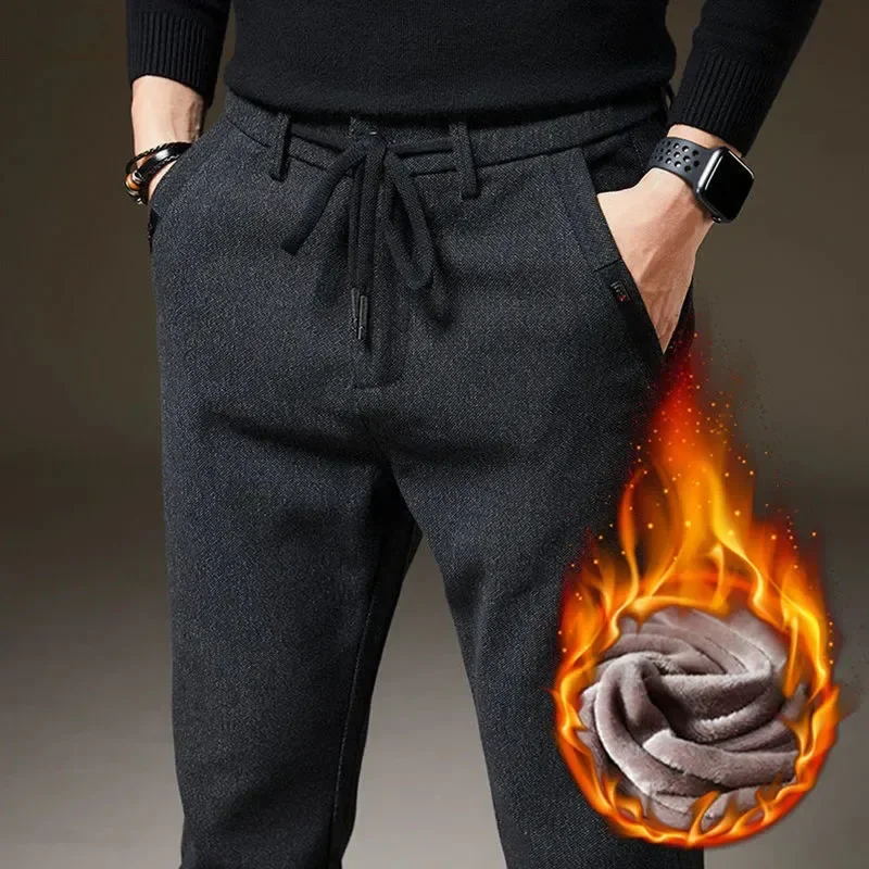 

Новинка Осень-зима 2023, модные мужские брюки с высокой талией, однотонные деловые повседневные Костюмные брюки, прямые облегающие брюки, одежда