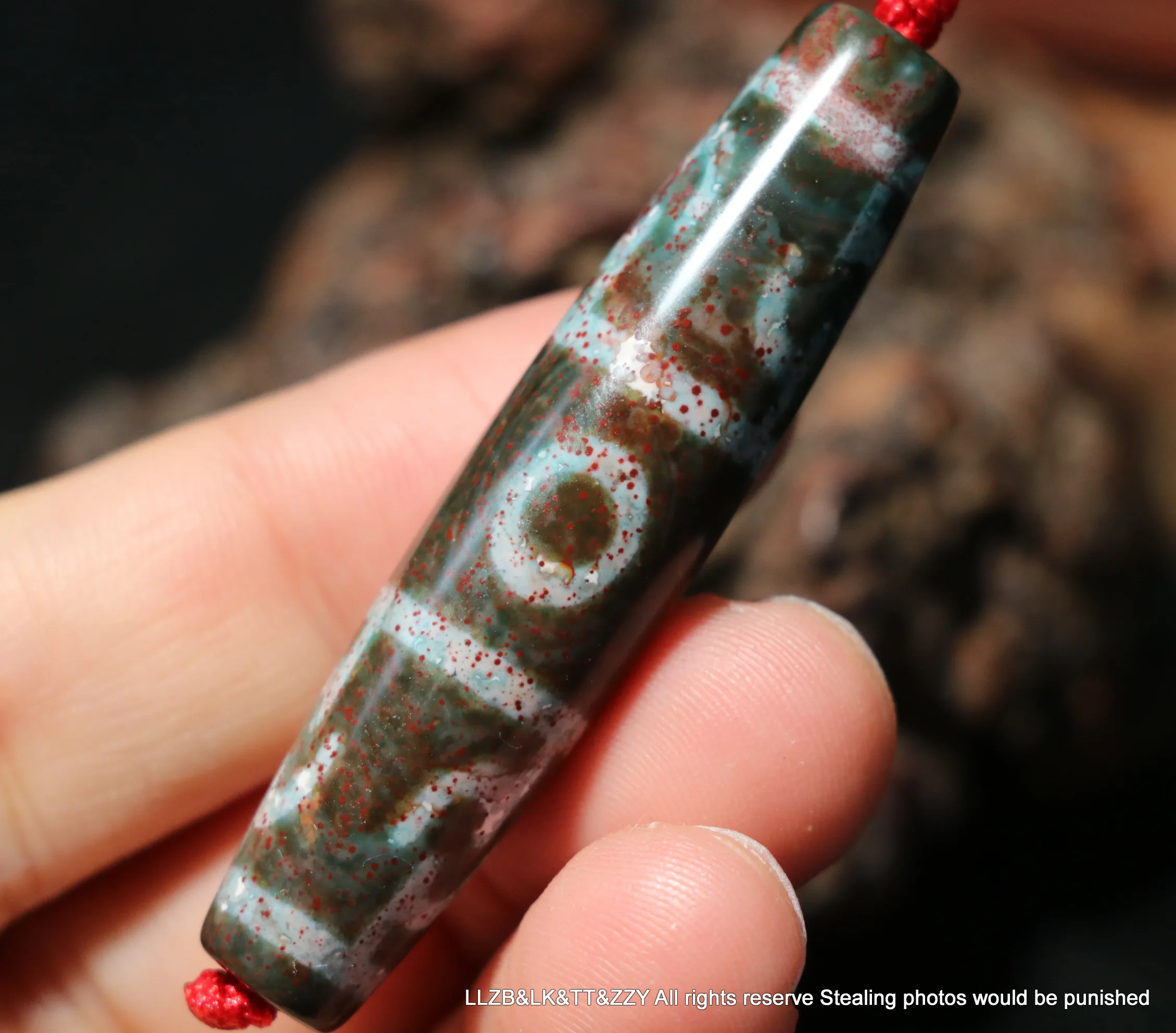 

Treasure Magic Tibetan old Agate Full Cinnabar Dots 3 Eyed Lianshifaqi Lotus Master dZi Bead Totem 1210 Talisman Lkbrother