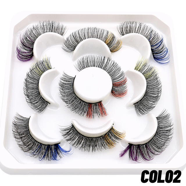 5/8pairs Colored Eyelashes Wispy Mink Lashes Natural Fluffy Cat Eye Lashes Strip 5D False Eyelashes Eyelash Extension