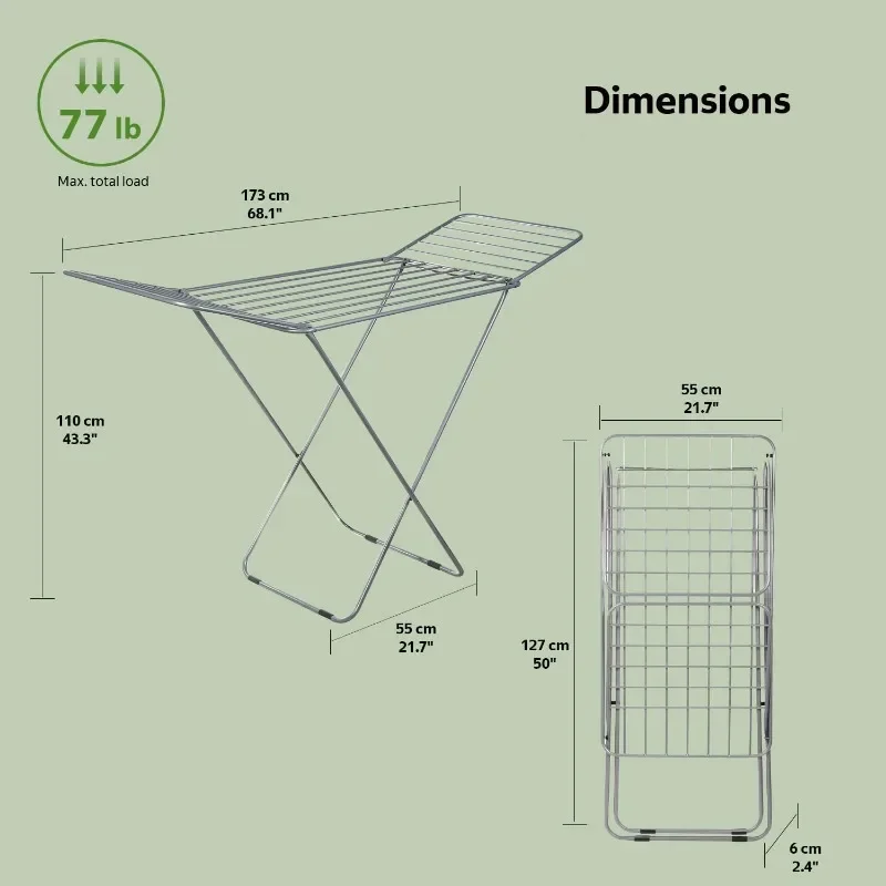 Clothes Drying Rack | Stainless Steel Laundry Drying Rack | Foldable Drying Racks with Gullwings | Indoor & Outdoor Use 3