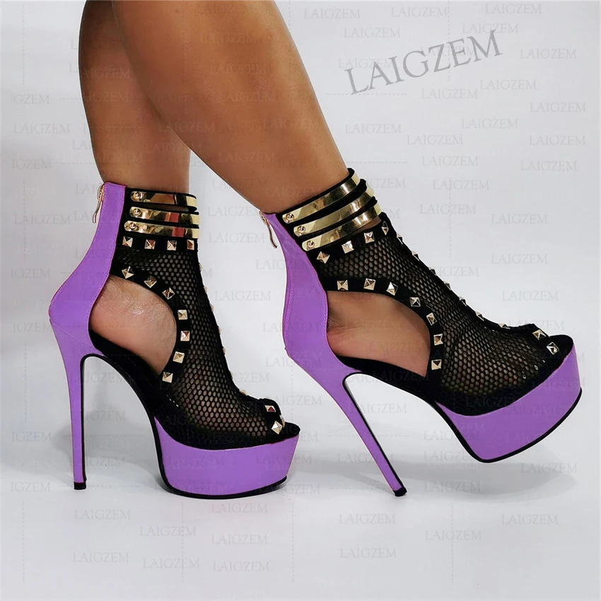 Women's Peep Toe High Heel Sandals - 11cm Wedge Heel, Zip Back, Plus Size Available - View #5