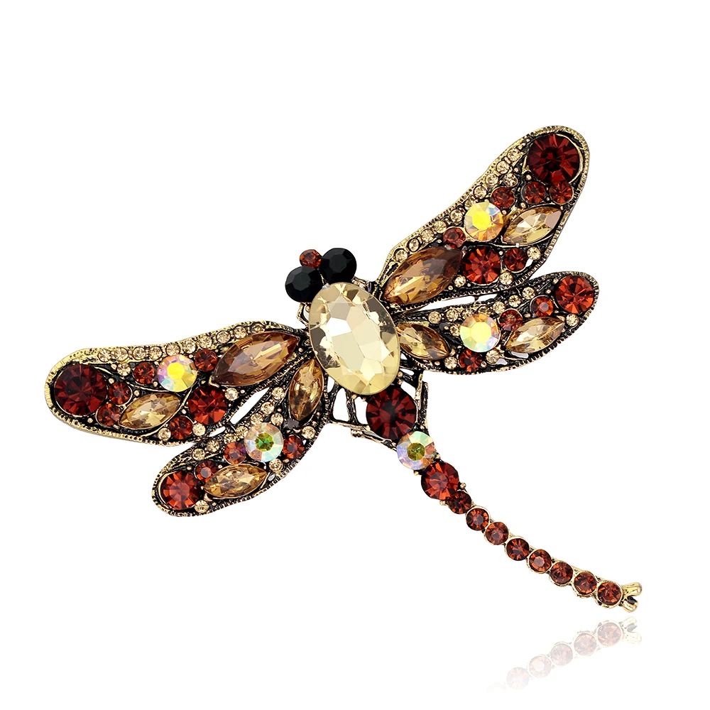 Animal Brooch Crystal Vintage Dragonfly Brooches for Women Large Insect Brooch Pin Fashion Dress Coat Accessories