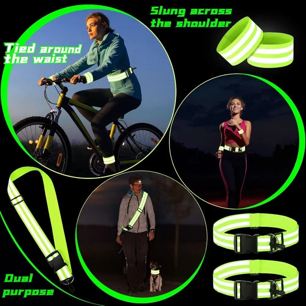 Safety Strap Green Night Reflective Waistband Arm Strap Nylon Arm and Leg Straps Legband Visibility Belt Outdoor