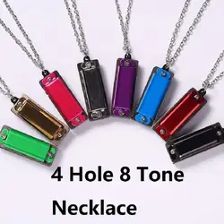 Mouth Organ 4 Holes 8 Tone Harmonica Necklace Musical Pendant Necklace Jewelry Small Caliber Chain Diatonic Toy Mini Harmonica