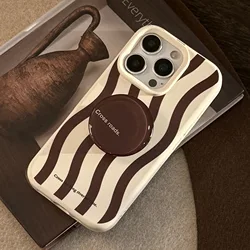 Wavy Silicone Soft Back Cover with Cute Round Stand Holder - Artistic Phone Case - iPhone 15 (With stand holder)
