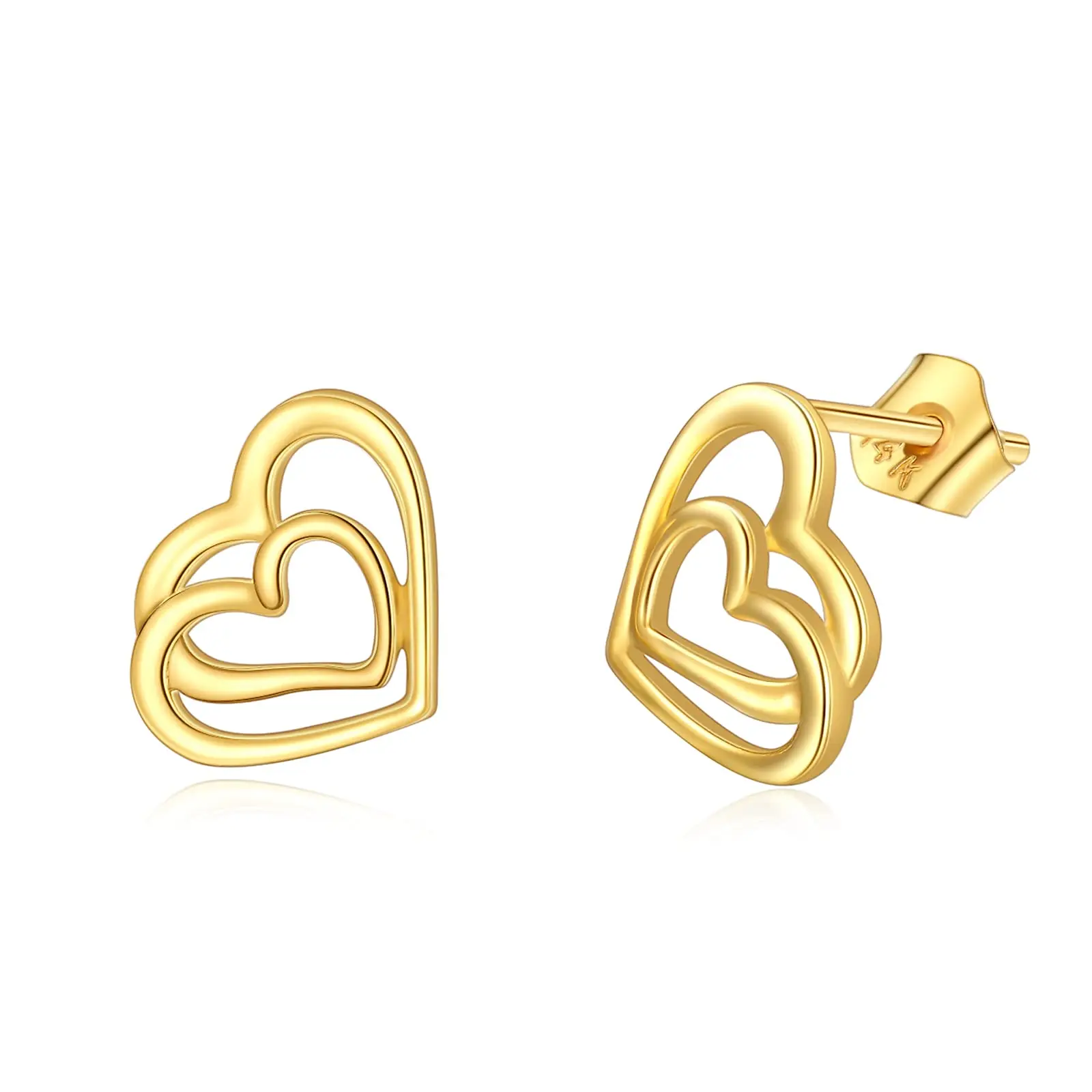 

YFN Gold Heart Earrings 14K Real Gold Double Heart Stud Earrings for Women Love Heart Studs Birthday Gift