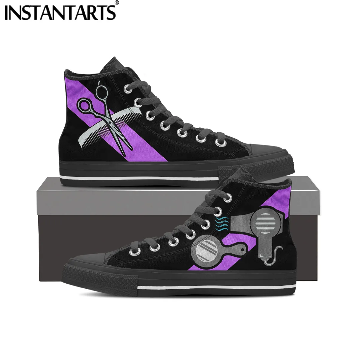 

INSTANTARTS Men's High Top Canvas Shoes Barber Accessories 3D Print Teenage Boys Vulcanize Flats Shoes Spring Male Sneakers Hot