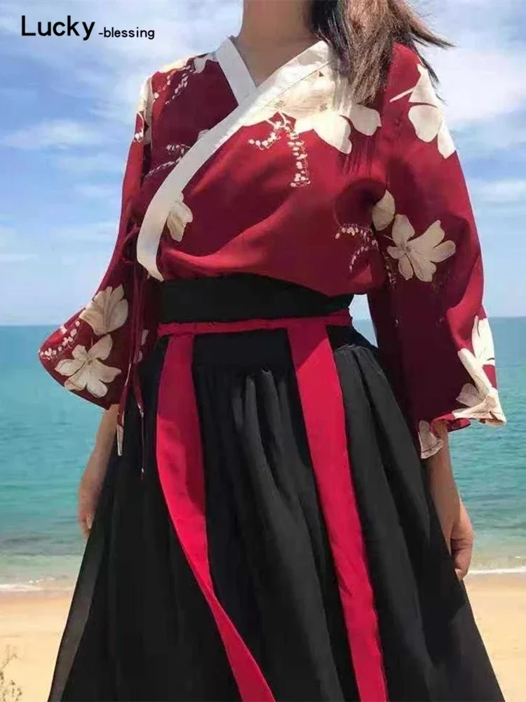 Retro Japanese Style Vintage Haori Kawaii Girls Women Foral Kimono Dress for Party Yukata Asian Clothes Skirts Vestidos Hanfu japanese kimono japanese kimono cardigan japanese kimono shirt